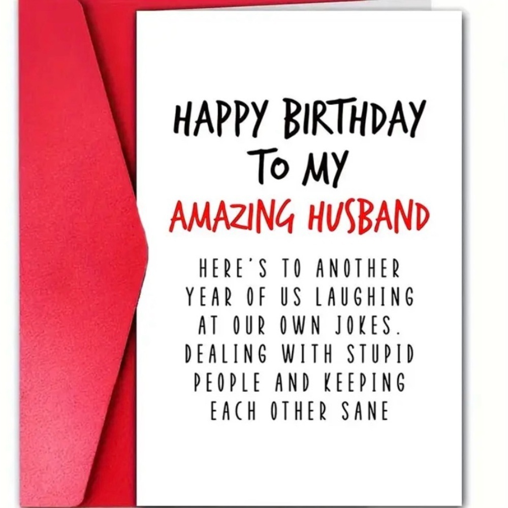 Humorous Red and White Birthday Card for Husband
